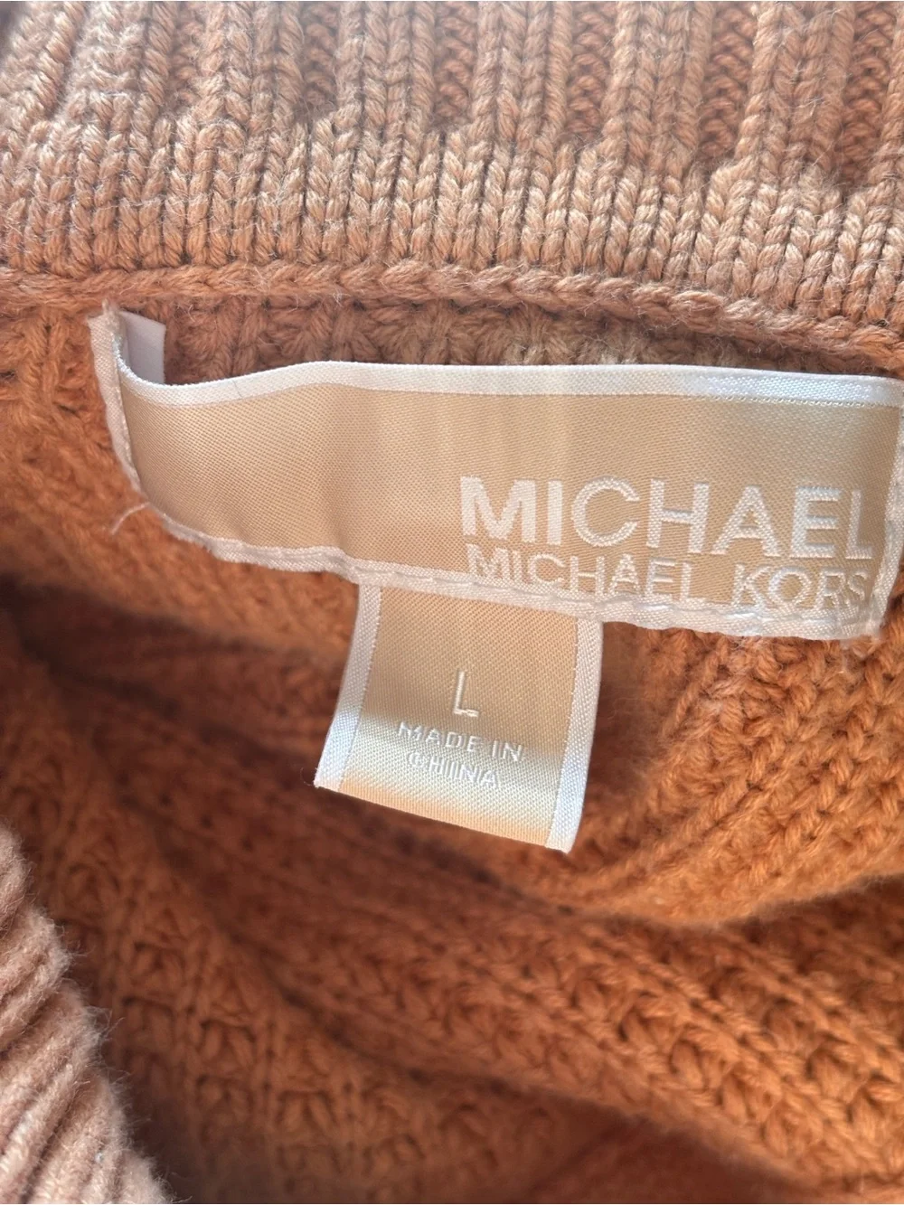 Michael Kors Chunky Ribbed Cowl Neck Sweater - Dusty Tan